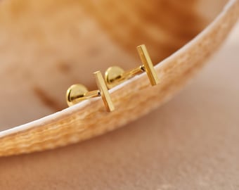 Titanium Bar Threadless Push Pin Labret Stud, Geometric Shape Flat Back Earring, Cartilage Tragus Helix Stud, Conch Stud 16G/18G/20G