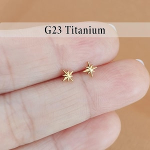 Titanium Star Threadless Push Pin Labret Stud, Flat Back Earring, Cartilage Tragus Helix Stud, Conch Studs, Nose Ring Nose Stud 16g 18g 20g