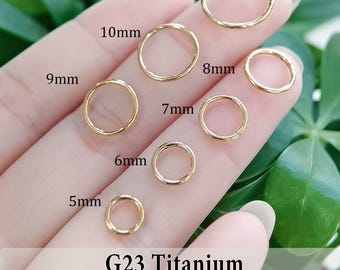 20G/18G/16G Gold Titanium Clicker Hoop Earring, Hinged Segment Cartilage Hoop, Helix Tragus Conch Nose Septum Ring, 5-12mm