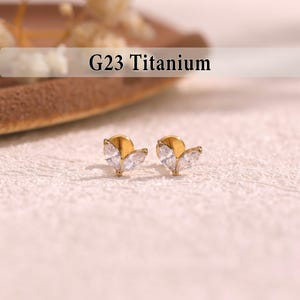 16G/18G/20G Titanium Two Marquise cz Stone Threadless Push Pin Labret, Cz Flat Back Earring, Cartilage Tragus Helix Stud, Conch Studs