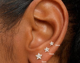 16G/18G/20G Titanium CZ North Star Flat Back Stud, Gold Cartilage Earring, Tiny Star Piercing Jewelry, Dainty Helix Stud