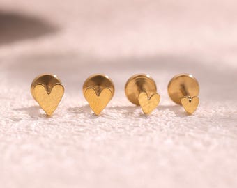 16G/18G/20G Tiny Heart Titanium Threadless Push Pin Labret, Flat Back Earring, Cartilage Tragus Helix Stud, Conch Studs, Nose ring,Nose stud