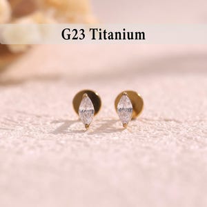 16G/18G/20G Titanium Marquise cz Stone Threadless Push Pin Labret, Cz Flat Back Earring, Cartilage Tragus Helix Stud, Conch Studs, Nose Stud
