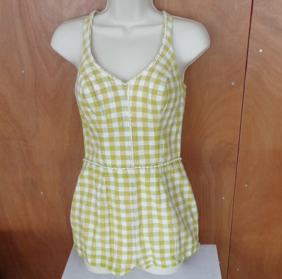 Vintage Catalina Green and White Gingham Check Swi
