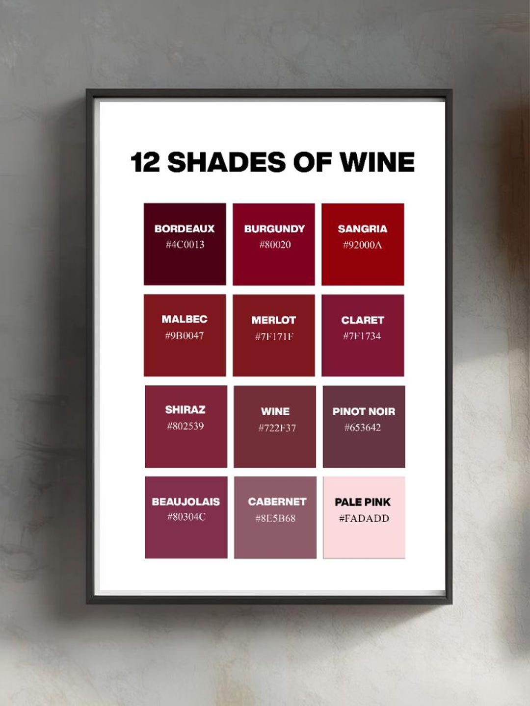 12 Shades of Wine - Digital Download - Wine Colours, Wine Lover, Hex ...