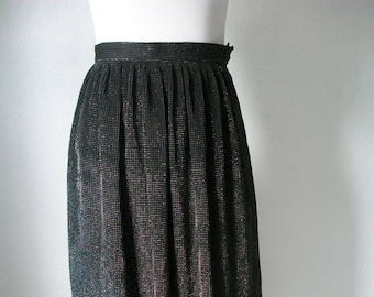 80s Metallic Silver and Black Skirt par Prophecy - Made in USA - Size 2 Extra Small