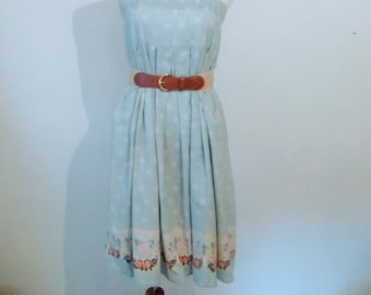Bandana Lace Floral Print Western Saloon Lizwear English Boho Blue Country Romance Skirt Tea Pleated Small S Liz Claiborne