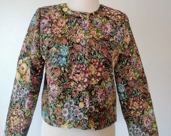 veste vintage de costume de tapisserie FLORAL - Bonnie et Norma - taille 8 80s 90s