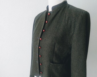 Charles Klein laine WOODSY blazer veste - col bande - bouton jusqu’à - boutons brun bois - poches - entièrement doublé - Excellent État - sz M