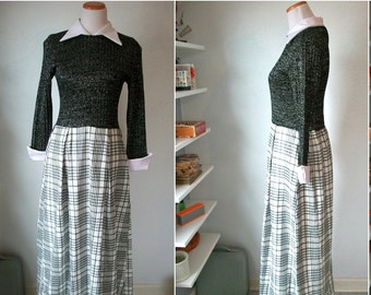 70s Maxi PLAID y vestido metálico brillante - por At Home Wear para Van Raalte