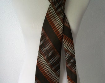 Mid Century Modern 70s Brown and Orange Geometric Print Tie