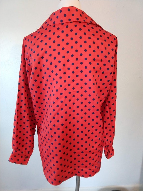 Vintage 70s bright red and navy polka dot top - s… - image 4