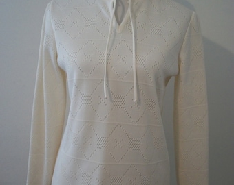 Vintage 70er Jahre Creme häkeln stricken Top - Größe Medium Large