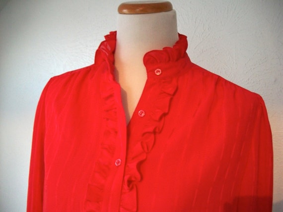 Red ruffle blouse top - secretary style - La Blou… - image 1