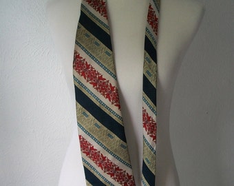 70s pattern Tiki floral tie in Navy Red and Gold
