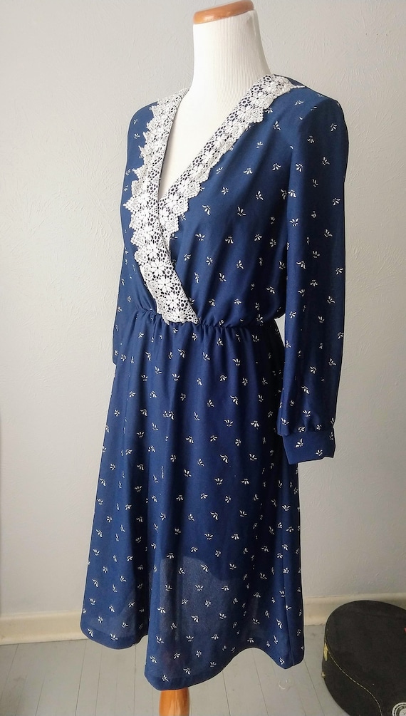 chinese dress ladies Navy Guipure Lace Midi Dress – self-portrait-US main image 0