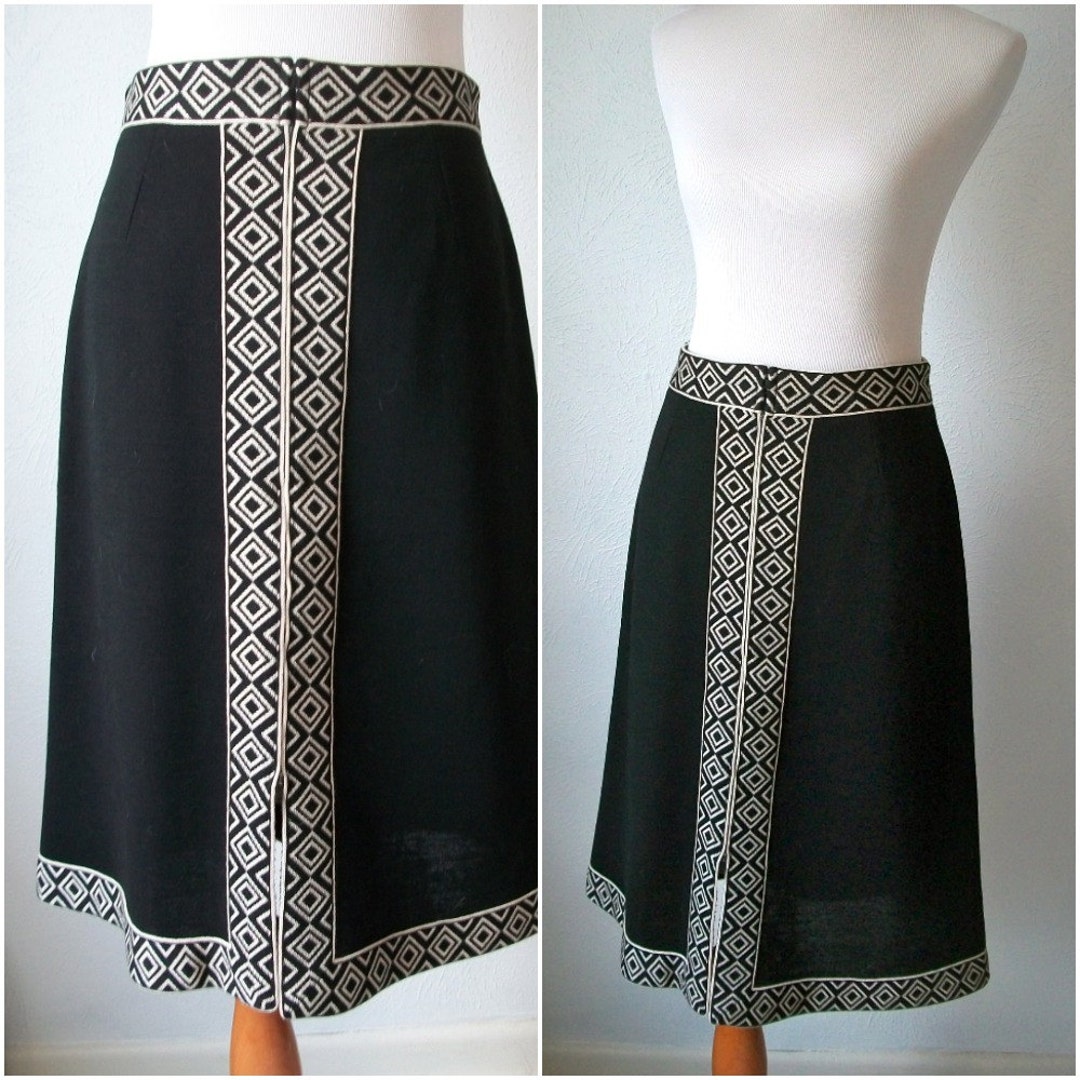 Black Diamond Zip up Front Midi Skirt by ACT III Etsy