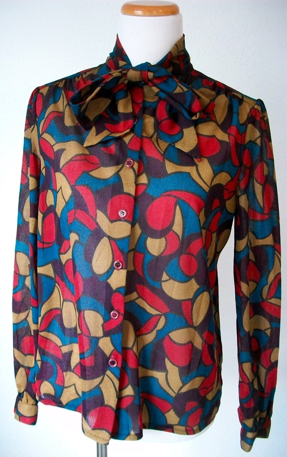 Stained glass pattern secretary blouse with neck t