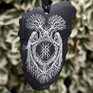 Web of Wyrd Talisman – Norse Fate Necklace | Norn/ Nornir & Yggdrasil Dual-Sided Light Engraved Slate Viking Rune Pendant image 10