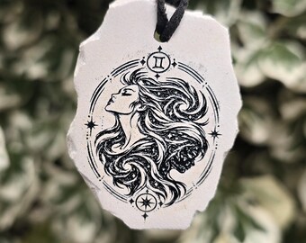 GEMINI Zodiac Pendant – Dual-Sided  2D Constellation & GEMINI Symbol – Handcrafted Stone Amulet for Water Signs