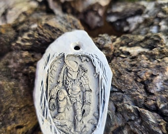 SNAKE • NEW mediterranean white kvarcit stone Dual-Sided HUNTER Totem • Light-Carved Stone Amulet with Tribal Sigil & Hunter Glyphs Predator