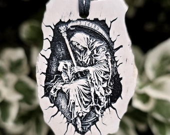 Grim talisman – the reaper’s equation engraved river stone • pi symbol • time, death & sacred cycles