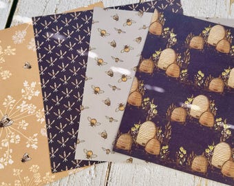 Extra Large Paper Pack, Bee Themed Scrap Paper Packs, Botanical Printed Papers