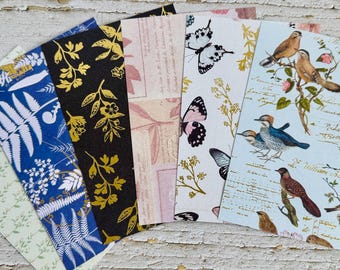 Paper Pack, Botanical Papers, Birds, Butterflies, Gold Details, Double Sided Cardstock, Bonus Journal Cards