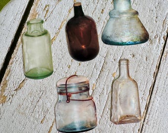 Realistic Vintage Bottle Die Cuts, Apothecary Jars for Junk Journals, Heavyweight Glossy Ephemera for Scrapbooking & Collage Set of 10