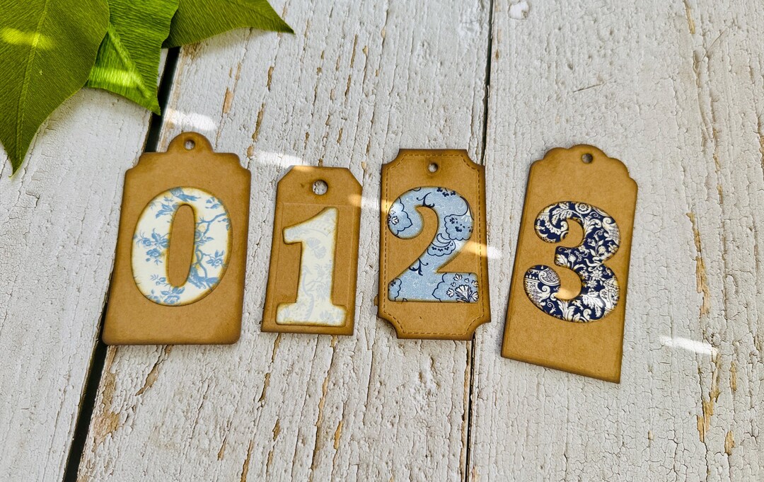Big Numbers Color:blue Shabby Chic Numbered Tags, Cottagecore Number Tag, Vintage Style Large ...