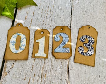Shabby Chic Numbered Tags, Cottagecore Number Tag, Vintage Style Large Tags