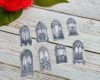 Hand Stamped Stained Glass Window Stickers, Junk Journal Embellishments, Scrapbooking Sticker Set