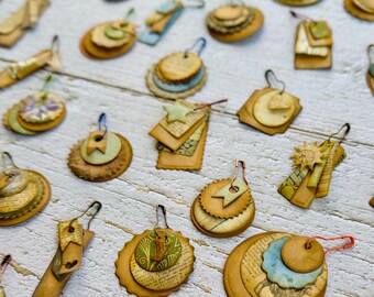 Handmade Journal Tags, Vintage Inspired Layered Junk Journal Dangles, Handmade Ephemera,Scrapbook Tags