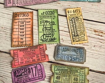 Vintage Ticket Ephemera for Junk Journals, Handmade Watercolor Tags, Scrapbook Embellishments, Handmade Card Making Supplies, Set of 10