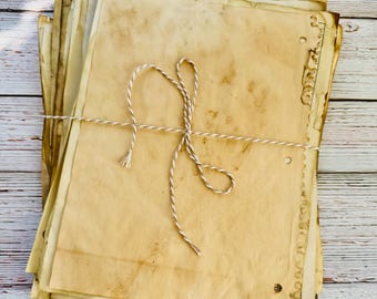 Coffee Dyed Paper Pack, Tea Stained Junk Journal Pages, Signature Papers Set, Scrapbook Set, 10 Sheets