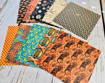 Paper Pack, Steampunk Papers, Halloween Prints, Black Cats, Clocks, Gears, Hot Air Balloons