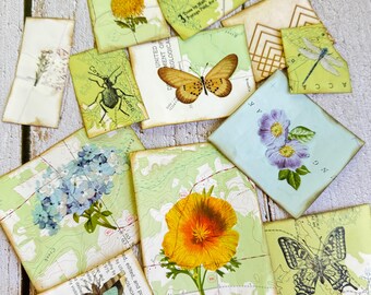Vintage Map Ephemera, Junk Journal Supplies, Topographic Map Collage Paper, Scrapbook Embellishments, Handmade Set of 12
