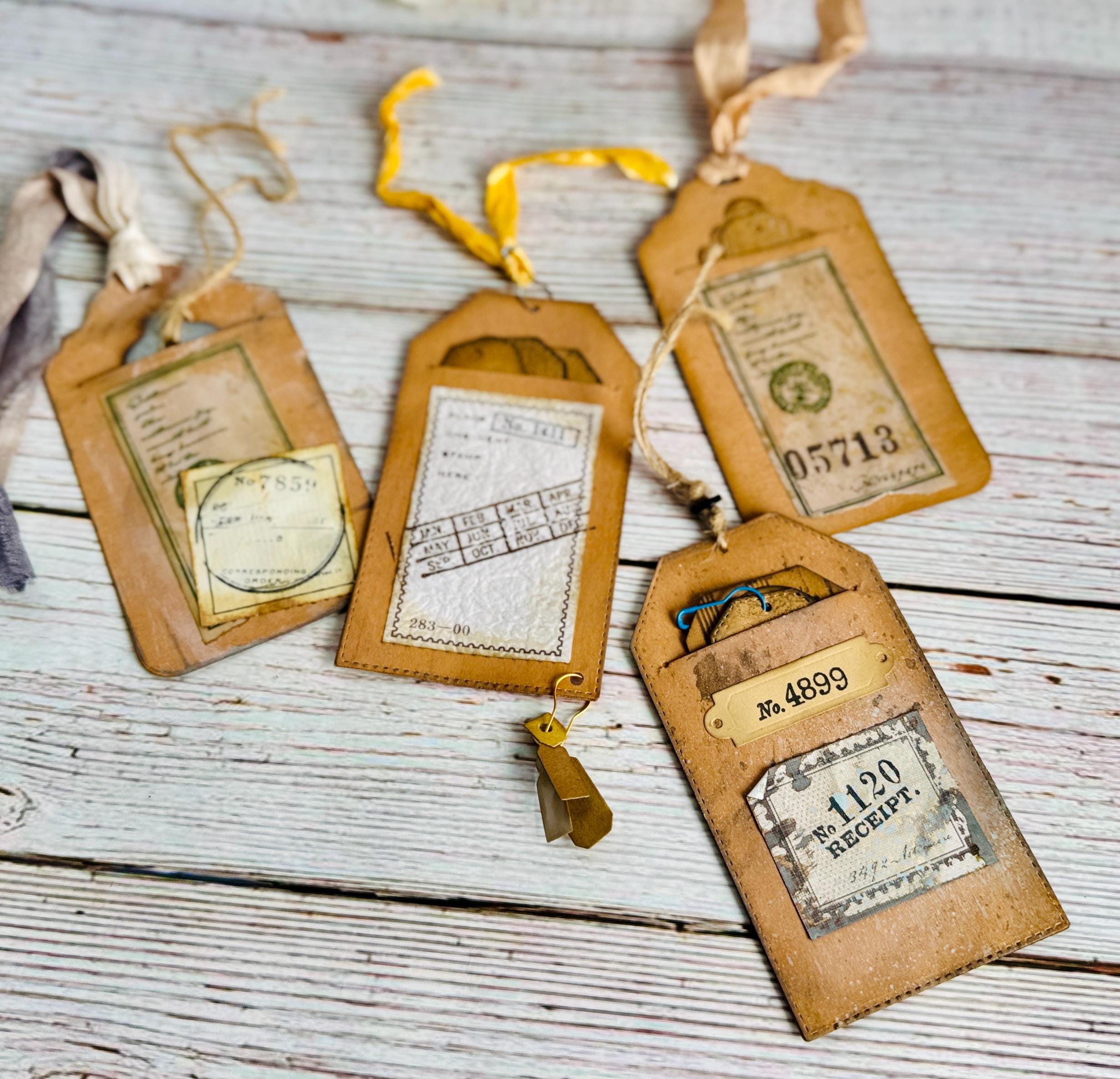 Set of 4 Pocket Tags for Junk Journals | Vintage Paper Embellishments ...