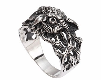 925 Sterling Silver Celtic Owl Ring Oxidised Bird - Various Sizes