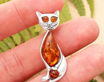Broche Vintage Argent 925 Et Ambre De La Baltique – Bijou Femme Authentique