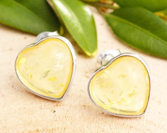 Herzhälfte Für Freundin,Herzen Baltischer Bernstein Ohrstecker Ohrringe 925 Sterling Silberherzen Ohr Schmuck 1276