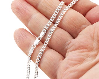 スターリングシルバーカーブチェーン - ユニセックス 3mm シルバー