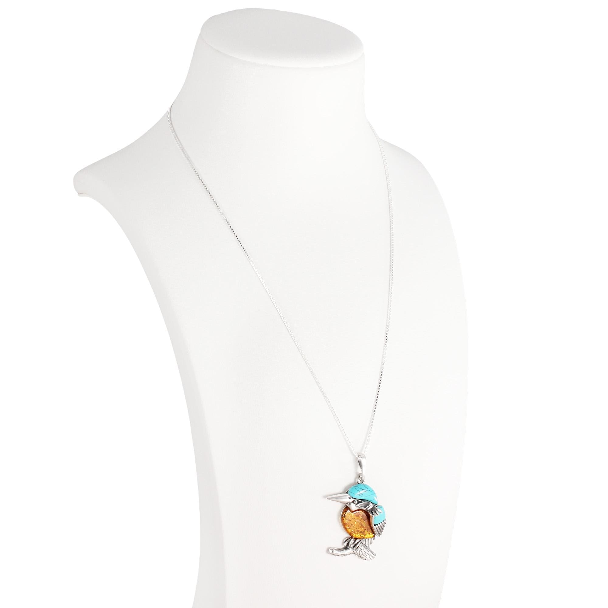 大きなカワセミペンダントネックレス - 925スターリングシルバー