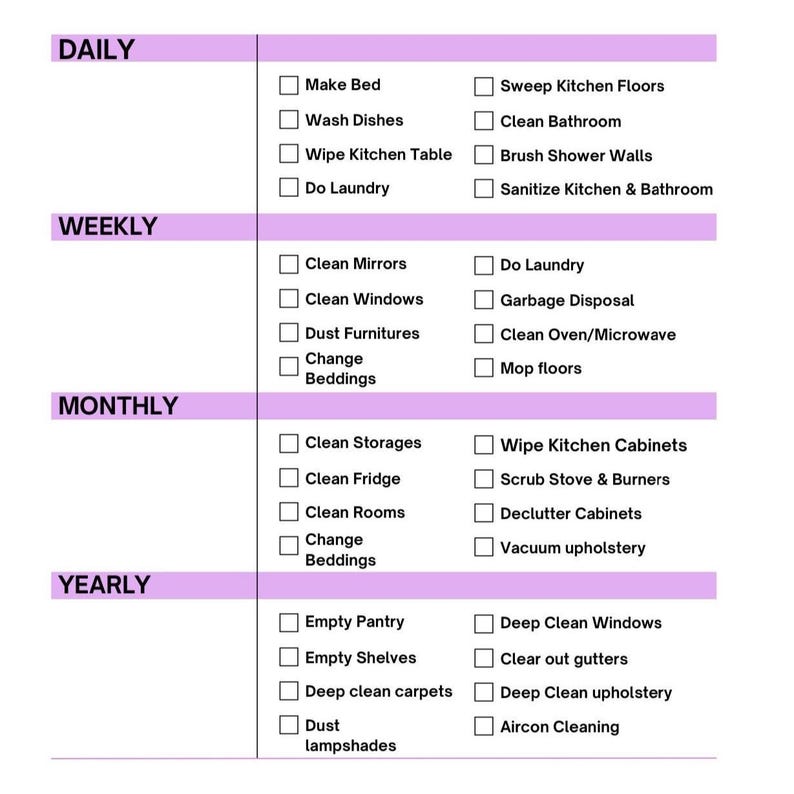 Picture of Simple Cleaning Checklist: Printable & Digital Home Organization - Etsy