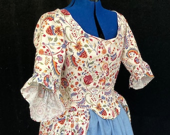 Lady's Chintz Dress, Robe A L'Anglaise, 18th Century, size 14
