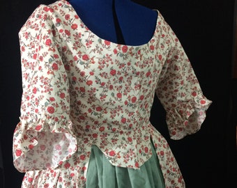 Damesjurk met Williamsburg-print, 18e eeuw, maat 18