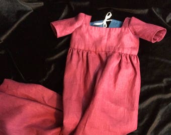 Baby's 18th century gown in cranberry linen, 3-6 months