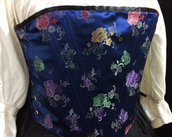 Royal Blue Floral Brocade Renaissance Corset, XL
