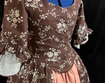 Gebloemde japon, Robe a L'Anglaise, 18e eeuw, maat 12