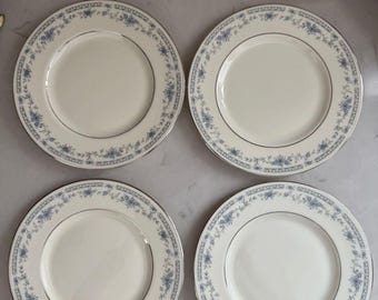 Juego de 4 platos de ensalada Minton Belle Meade Vintage con borde plateado de 20 cm (8 pulgadas)